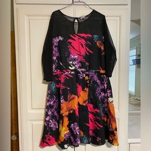A-Line Black dress with floral print